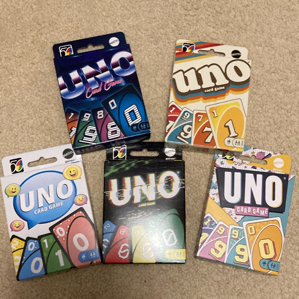 LIMITED EDITION UNO 50th Anniversary Retro Series Complete Set of 5 Decade Cards